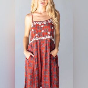 NATURAL LIFE Embroidered Sara Dress - Red Wreath Size Large
